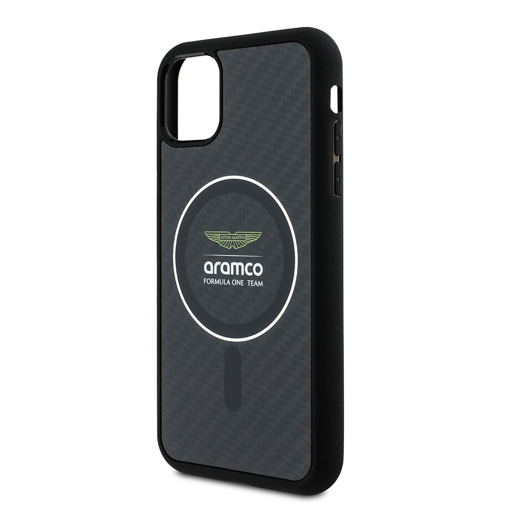 Apple iPhone 11 Kılıf Aston Martin Orjinal Lisanslı M-safe Şarj Özellikli Renkli Halka ve Karbon Fiber Tasarımlı Kapak