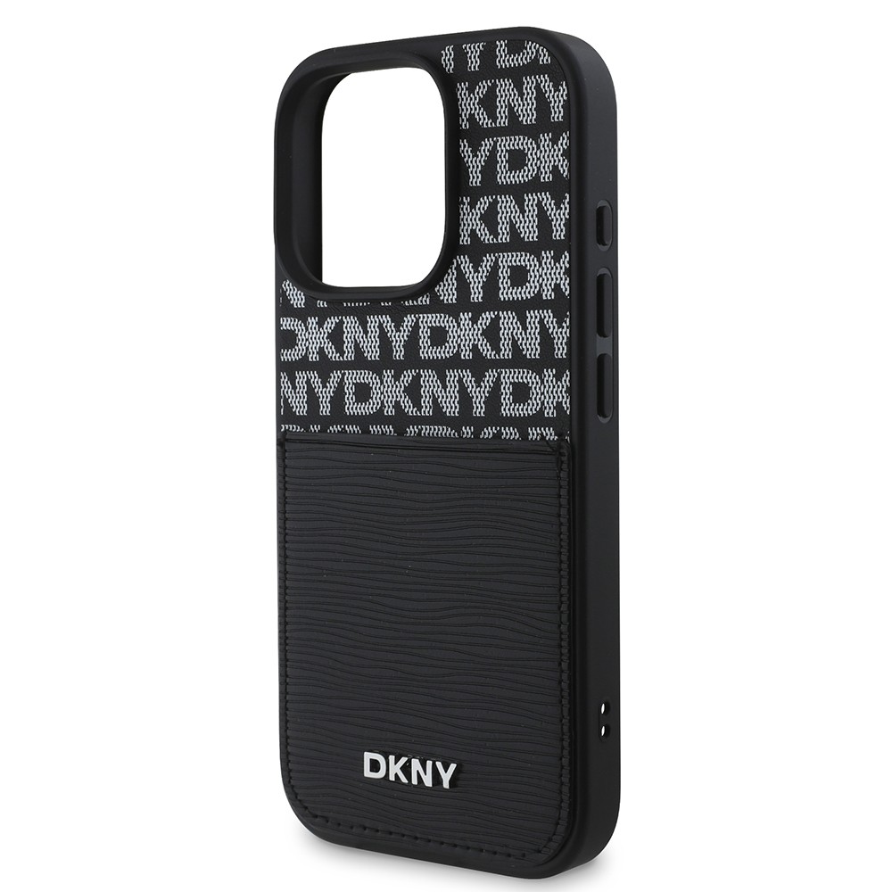 iPhone 16 Pro Kılıf DKNY Orjinal Lisanslı Kartlıklı 3D Yazılı Repeat Texture Pattern Kapak