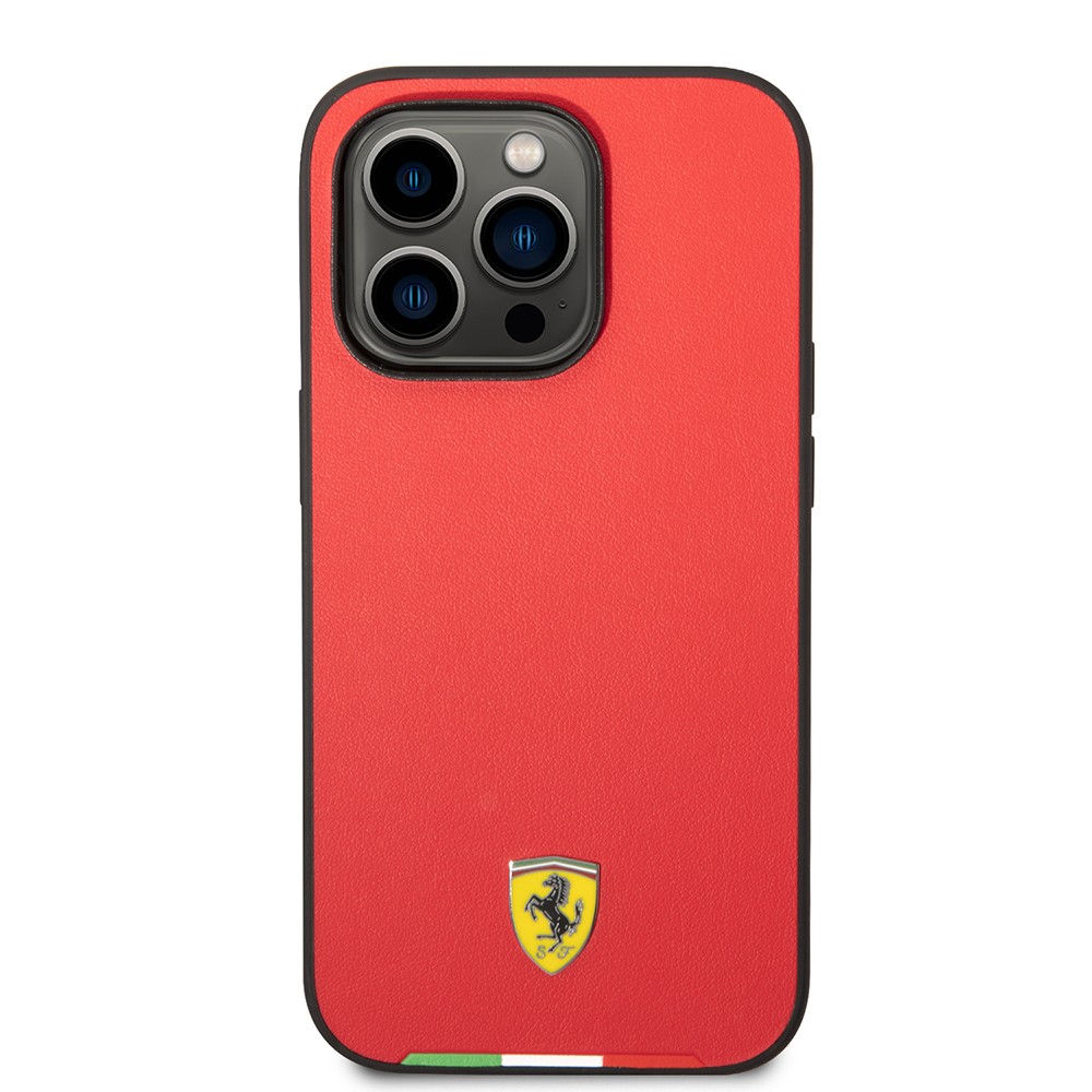 Apple iPhone 14 Pro Max Kılıf Ferrari Orjinal Lisanslı PU Deri İtalyan Bayrak Dizayn Kapak