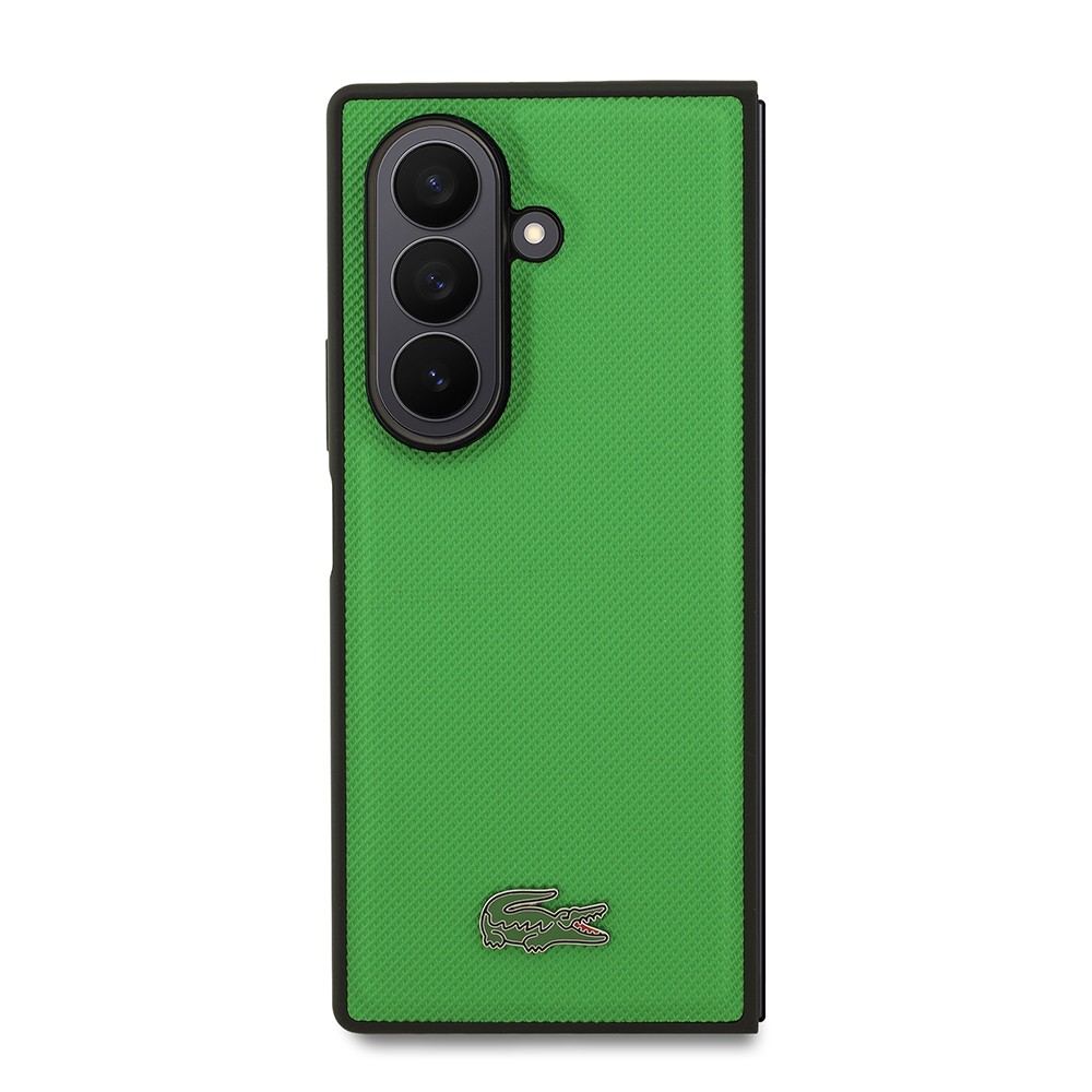 Galaxy Z Fold 7 Kılıf Lacoste Orjinal Lisanslı M-safe Şarj Özellikli Pike Desenli Arka Yüzey İkonik Timsah Metal Logolu Kapak