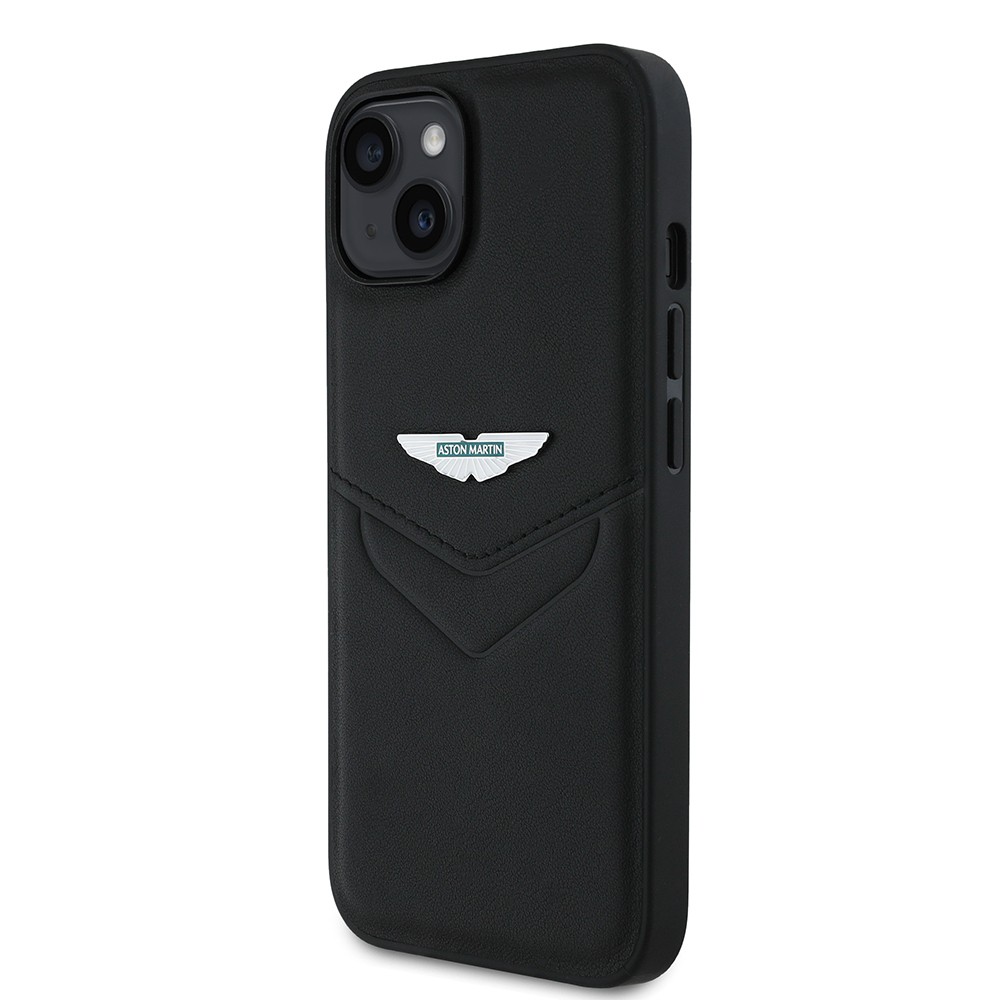 Apple iPhone 15 Kılıf Aston Martin Orjinal Lisanslı Victory Dizayn PU Deri Metal Logolu Kapak