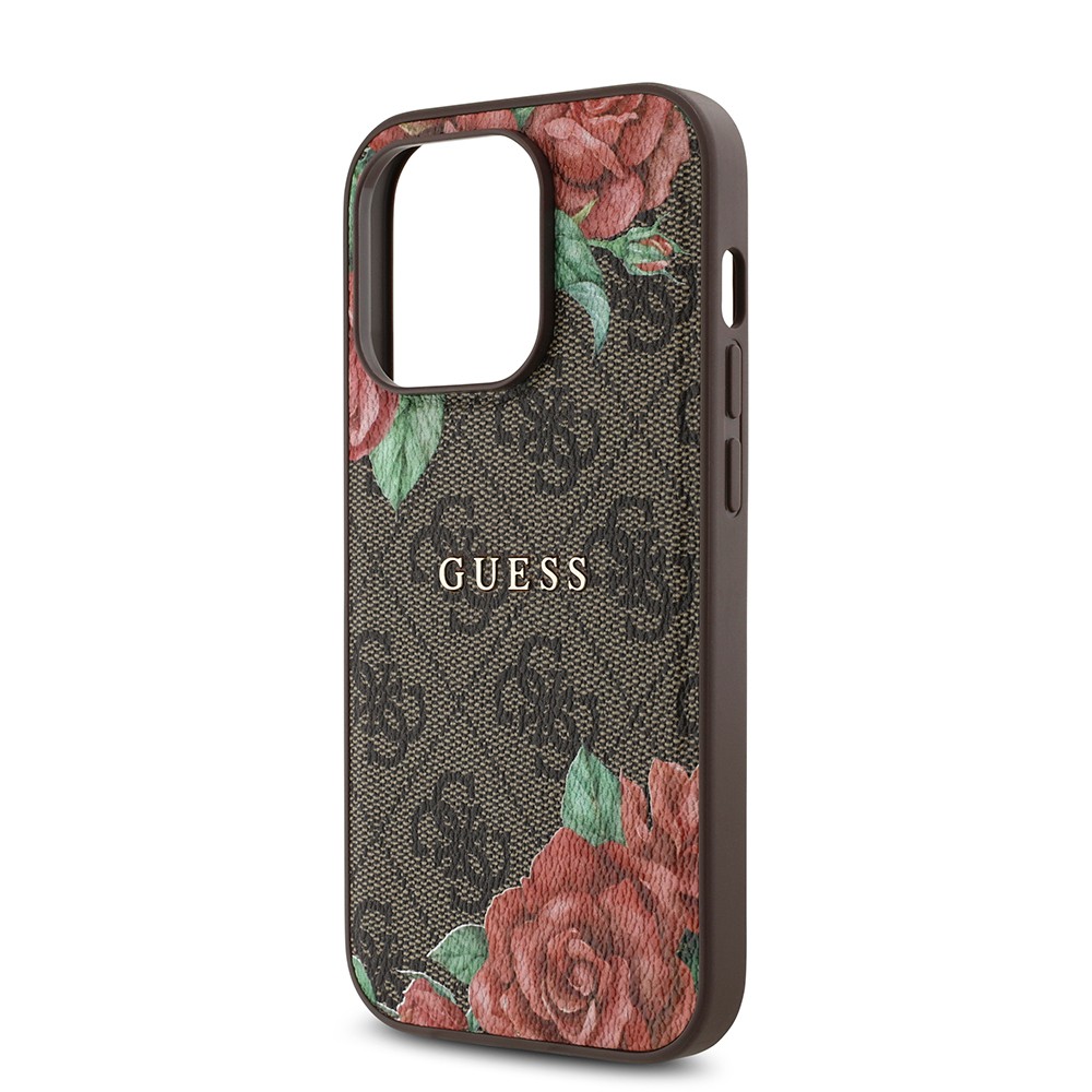 iPhone 14 Pro Max Kılıf Guess Orjinal Lisanslı Magsafe Şarj Özellikli Gül Baskılı 4G Desenli Yazı Logolu Kılıf