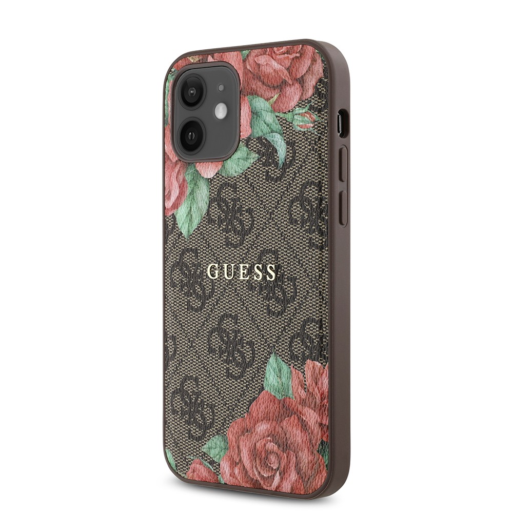iPhone 12 Kılıf Guess Orjinal Lisanslı Magsafe Şarj Özellikli Gül Baskılı 4G Desenli Yazı Logolu Kılıf