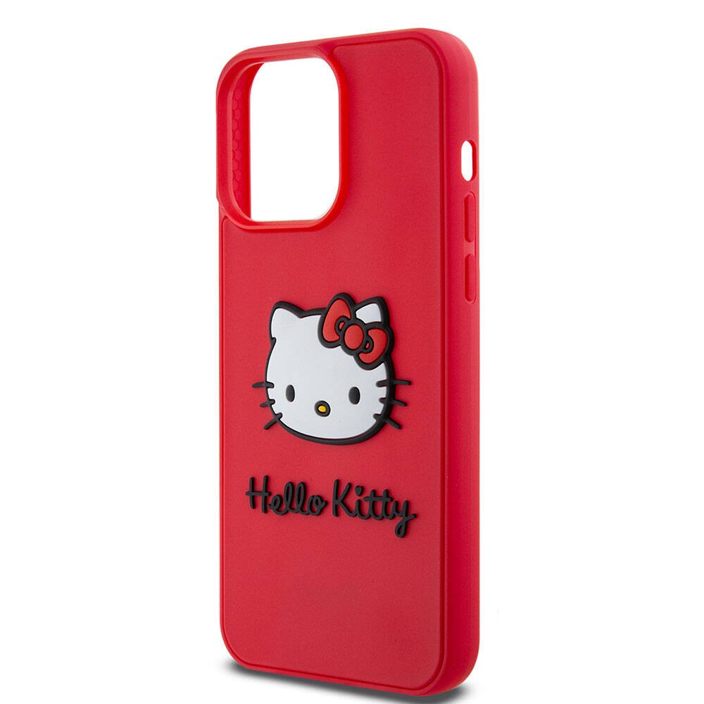 iPhone 15 Pro Kılıf Hello Kitty Orjinal Lisanslı Yazı ve İkonik Logolu 3D Rubber Kitty Head Kılıf