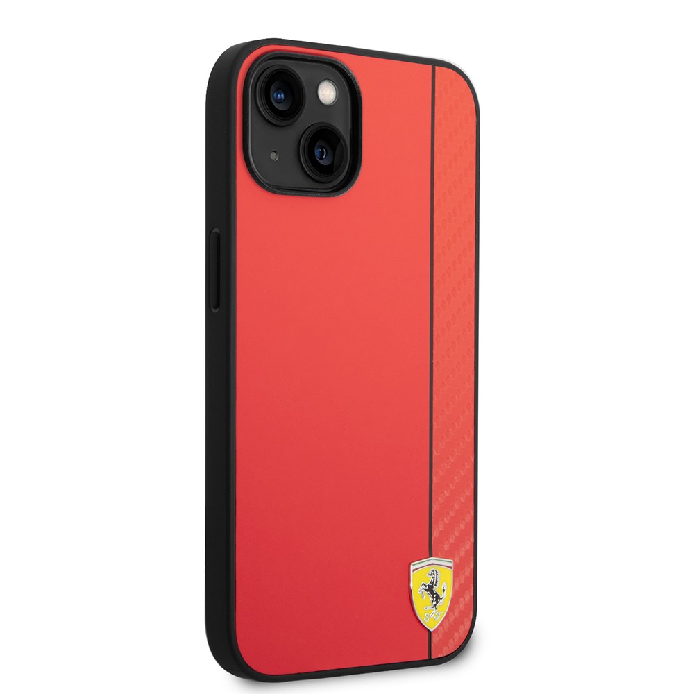 Apple iPhone 14 Kılıf Ferrari Orjinal Lisanslı M-safe Şarj Özellikli Pu Deri Ve Karbon Şeritli Dizayn Kapak