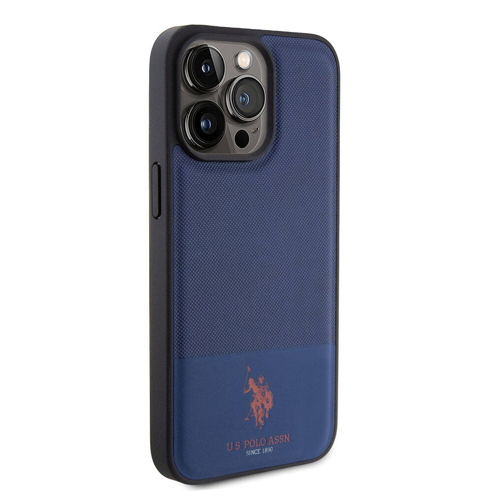 iPhone 15 Pro Max Kılıf U.S. Polo Assn. Orjinal Lisanslı Suni Deri Arka Yüzey Baskı Logolu Örgü Desenli Kılıf