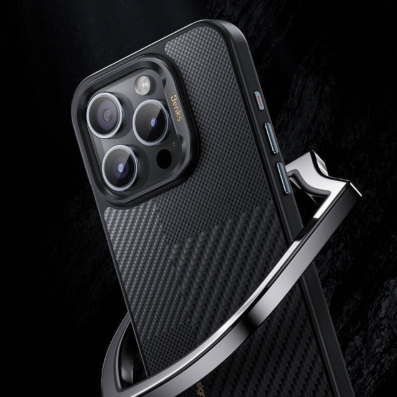iPhone 16 Kılıf Magsafe Şarj Özellikli Karbon Fiber Benks Montage Hybrid ArmorPro Kevlar Kılıf