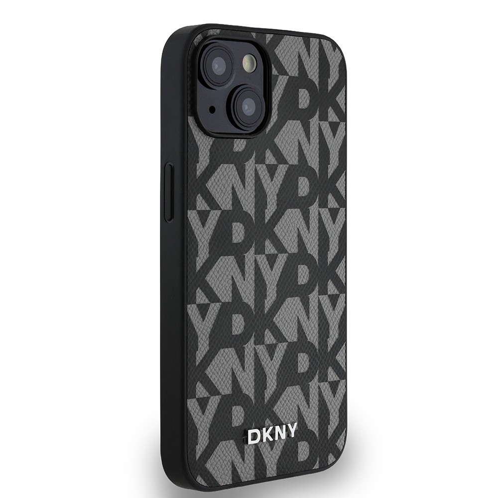Apple iPhone 15 Kılıf DKNY Orjinal Lisanslı M-safe Şarj Özellikli 3D Yazılı Grid Pattern Kapak