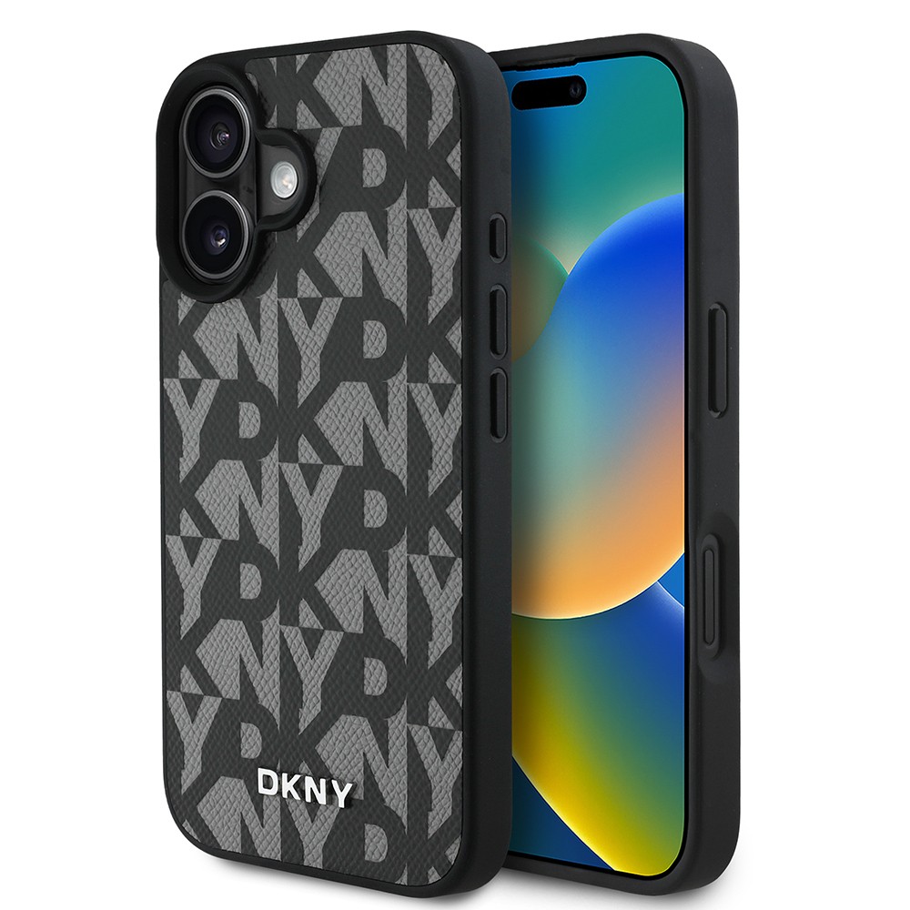 Apple iPhone 16 Kılıf DKNY Orjinal Lisanslı M-safe Şarj Özellikli 3D Yazılı Grid Pattern Kapak