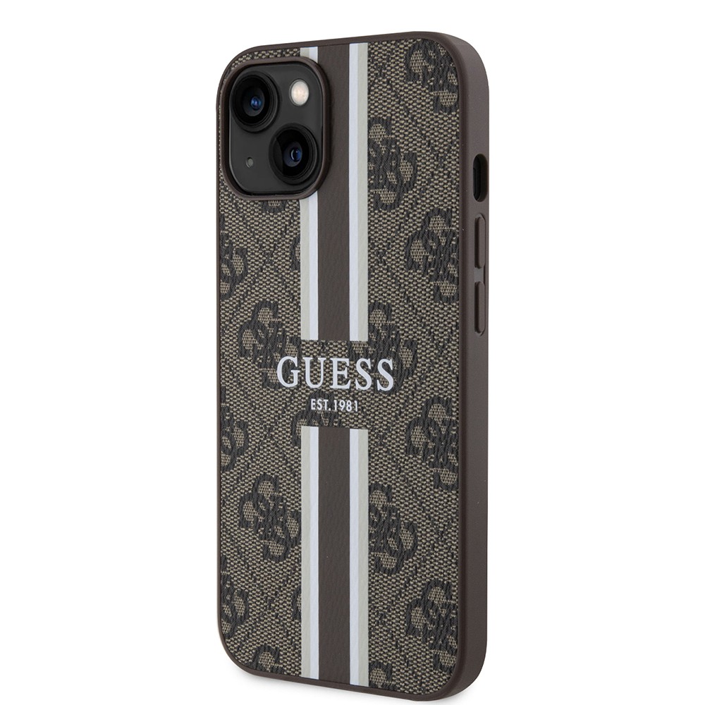 iPhone 15 Kılıf Guess Orjinal Lisanslı Magsafe Şarj Özellikli 4G Şerit Tasarımlı Printed Kılıf