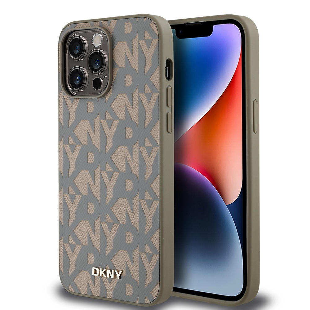 Apple iPhone 14 Pro Max Kılıf DKNY Orjinal Lisanslı M-safe Şarj Özellikli 3D Yazılı Grid Pattern Kapak