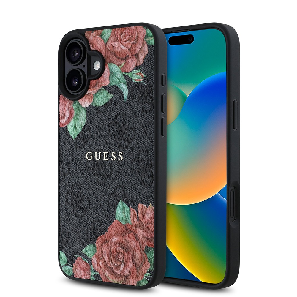 iPhone 16 Plus Kılıf Guess Orjinal Lisanslı Magsafe Şarj Özellikli Gül Baskılı 4G Desenli Yazı Logolu Kılıf