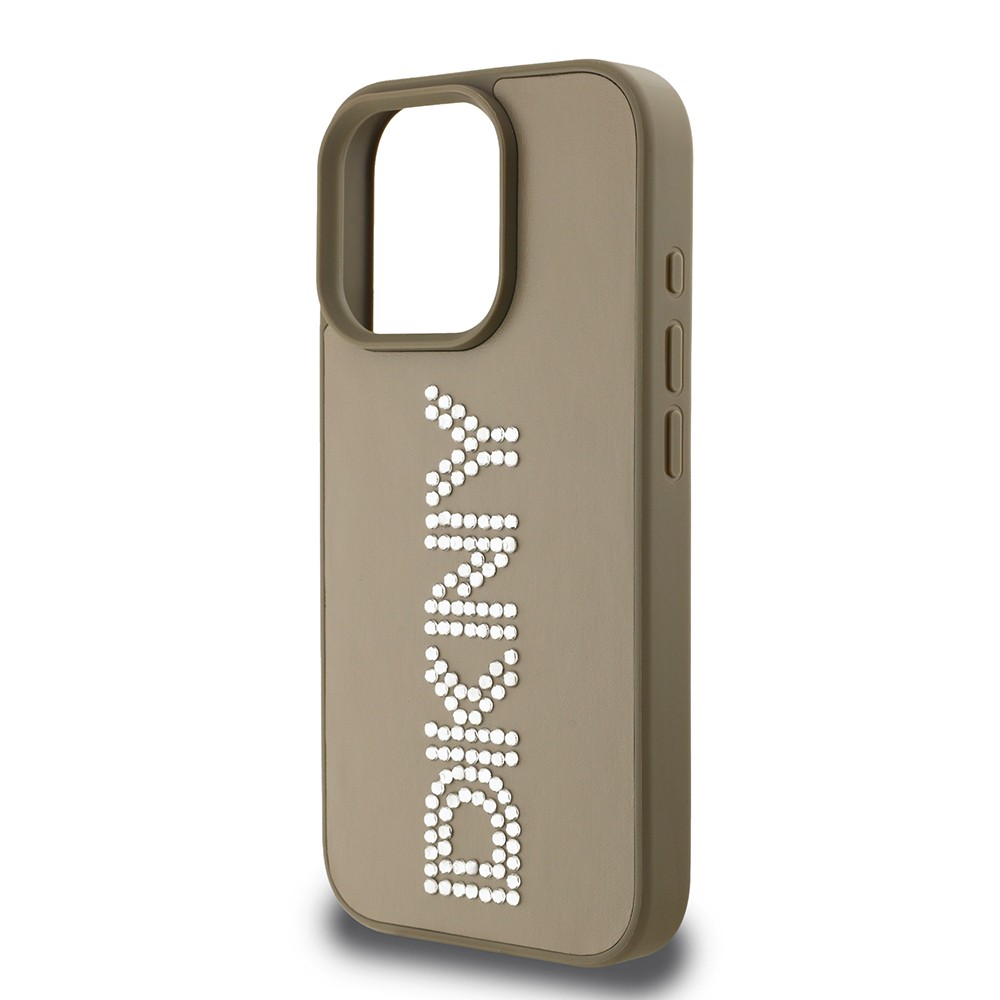 Apple iPhone 16 Pro Max Kılıf DKNY Orjinal Lisanslı Taşlı DKNY Yazılı Metalik Rhinestones PU Deri Kapak