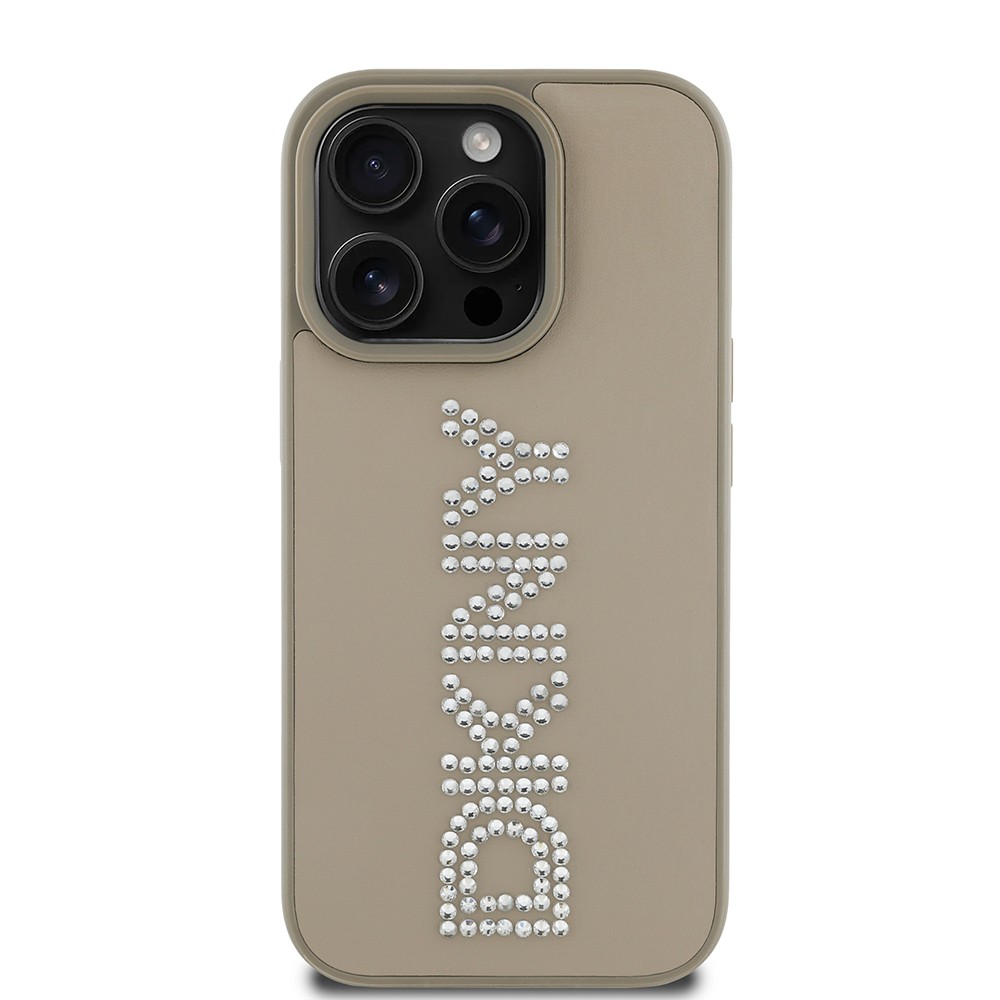 Apple iPhone 14 Pro Max Kılıf DKNY Orjinal Lisanslı Taşlı DKNY Yazılı Metalik Rhinestones PU Deri Kapak