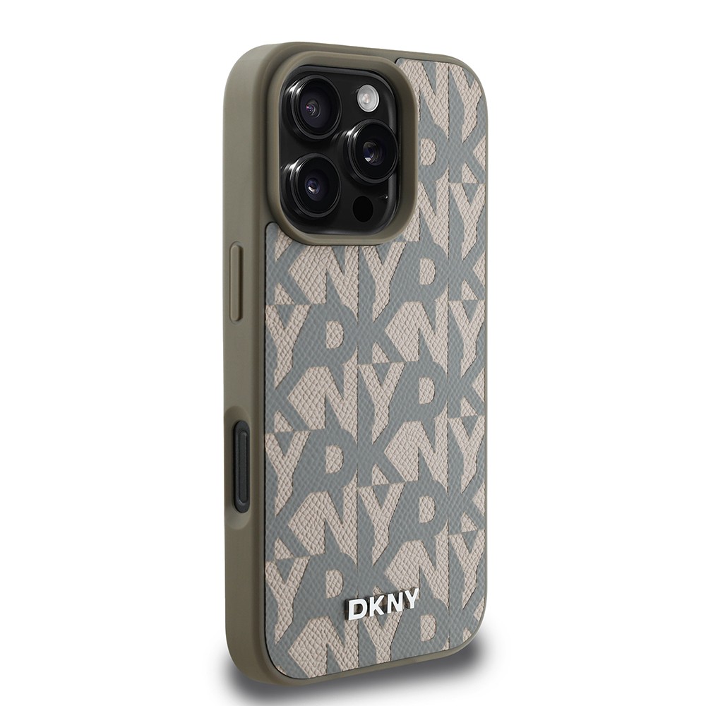 Apple iPhone 16 Pro Kılıf DKNY Orjinal Lisanslı M-safe Şarj Özellikli 3D Yazılı Grid Pattern Kapak
