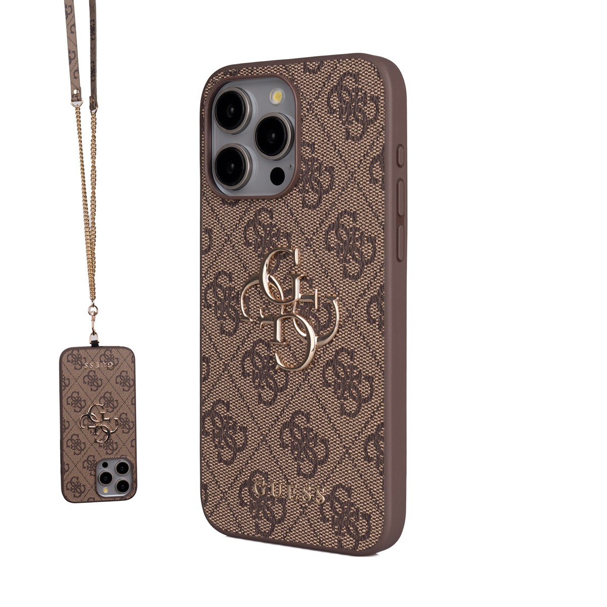 Apple iPhone 15 Pro Max Kılıf Guess Orjinal Lisanslı PU Deri 4G Büyük Metal Logolu Çapraz Vücut Askılı Kapak