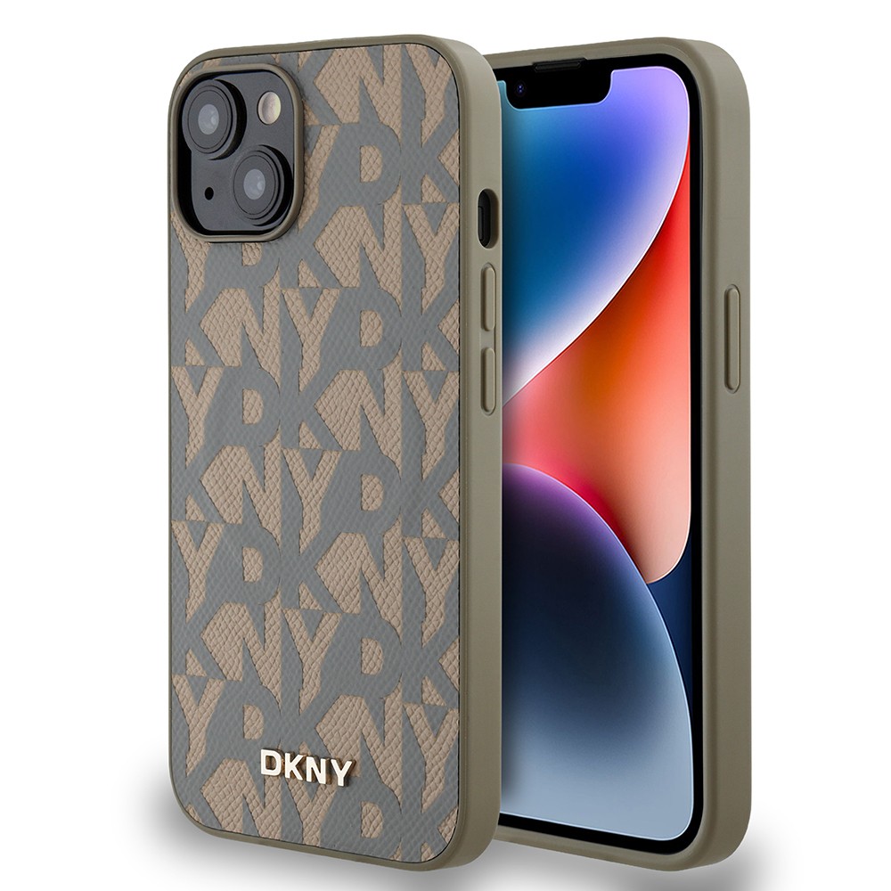 Apple iPhone 15 Kılıf DKNY Orjinal Lisanslı M-safe Şarj Özellikli 3D Yazılı Grid Pattern Kapak