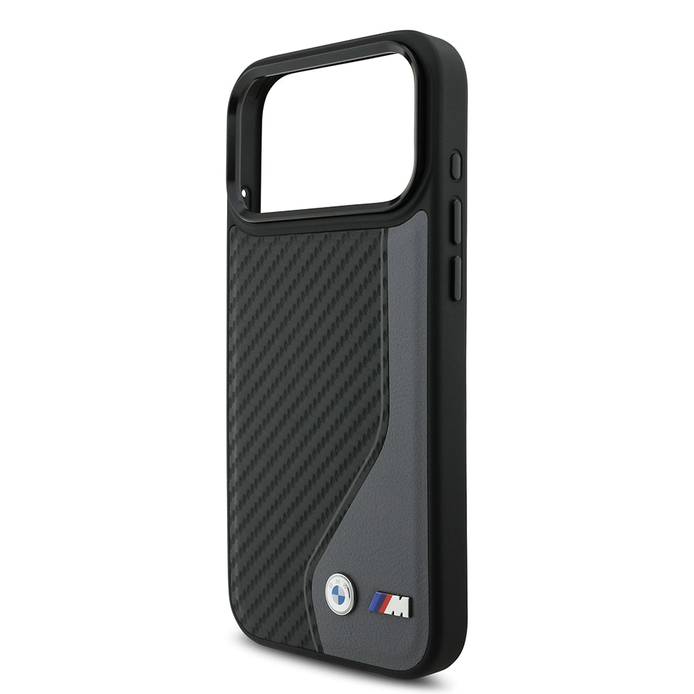 Apple iPhone 17 Pro Max Kılıf BMW Orjinal Lisanslı M-safe Şarj Özellikli Metal BMW ve M Logolu PU Karbon Tasarımlı Kapak