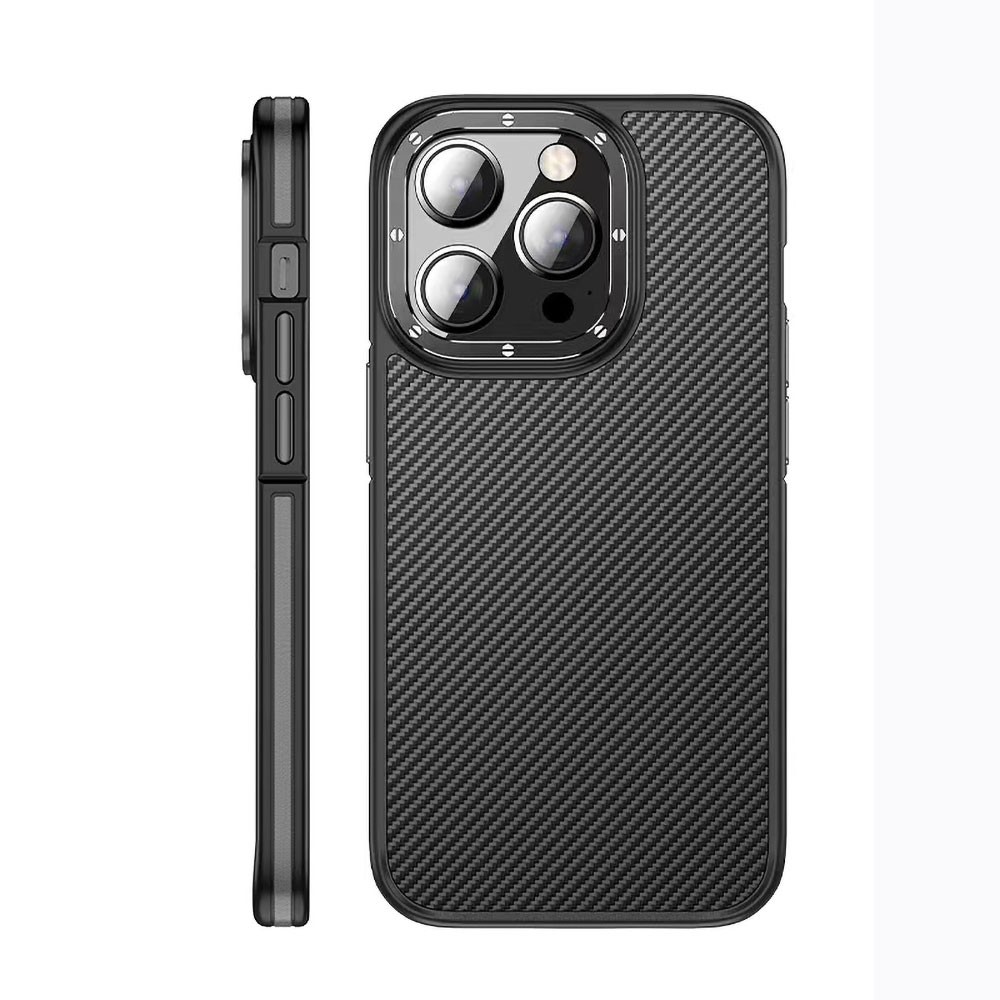 iPhone 14 Pro Kılıf Mat Transparan Karbon Fiber Görünümlü Wlons Marin Kılıf