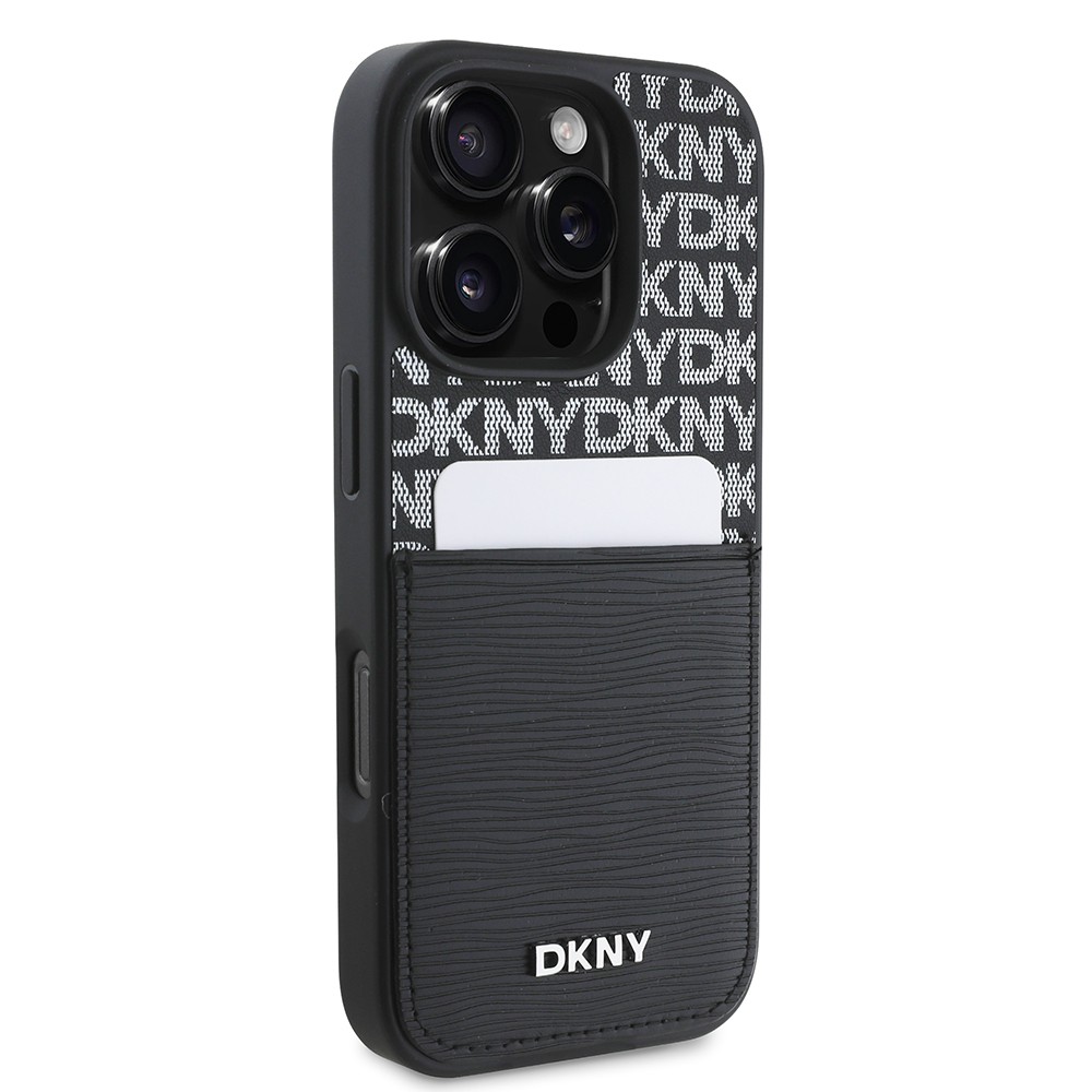 iPhone 16 Pro Kılıf DKNY Orjinal Lisanslı Kartlıklı 3D Yazılı Repeat Texture Pattern Kapak