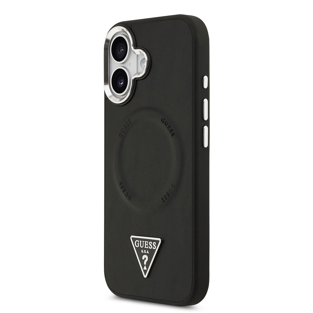 Apple iPhone 17 Kılıf Guess Orjinal Lisanslı M-safe Şarj Özellikli PU Deri Metal Kamera Çerçeveli Üçgen Logolu Kapak
