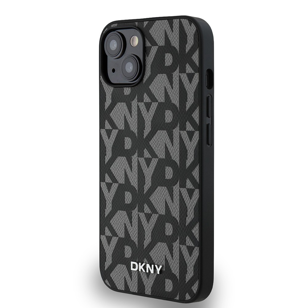 Apple iPhone 15 Kılıf DKNY Orjinal Lisanslı M-safe Şarj Özellikli 3D Yazılı Grid Pattern Kapak
