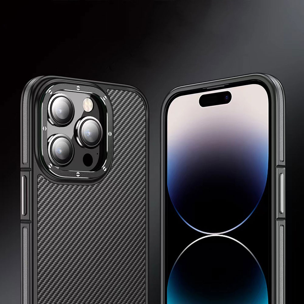 iPhone 14 Pro Max Kılıf Mat Transparan Karbon Fiber Görünümlü Wlons Marin Kılıf