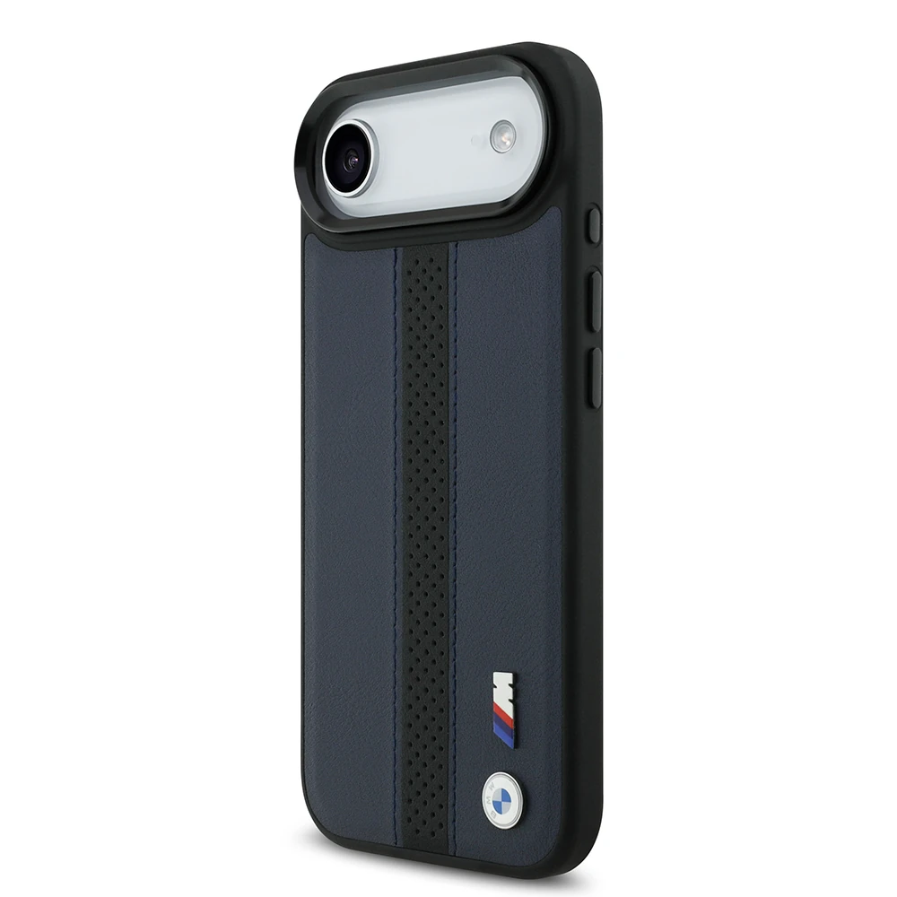 Apple iPhone 17 Air Kılıf BMW Orjinal Lisanslı M-safe Şarj Özellikli Deri Arka Yüzey Metal Logolu Delikli Şerit Tasarımlı Kapak