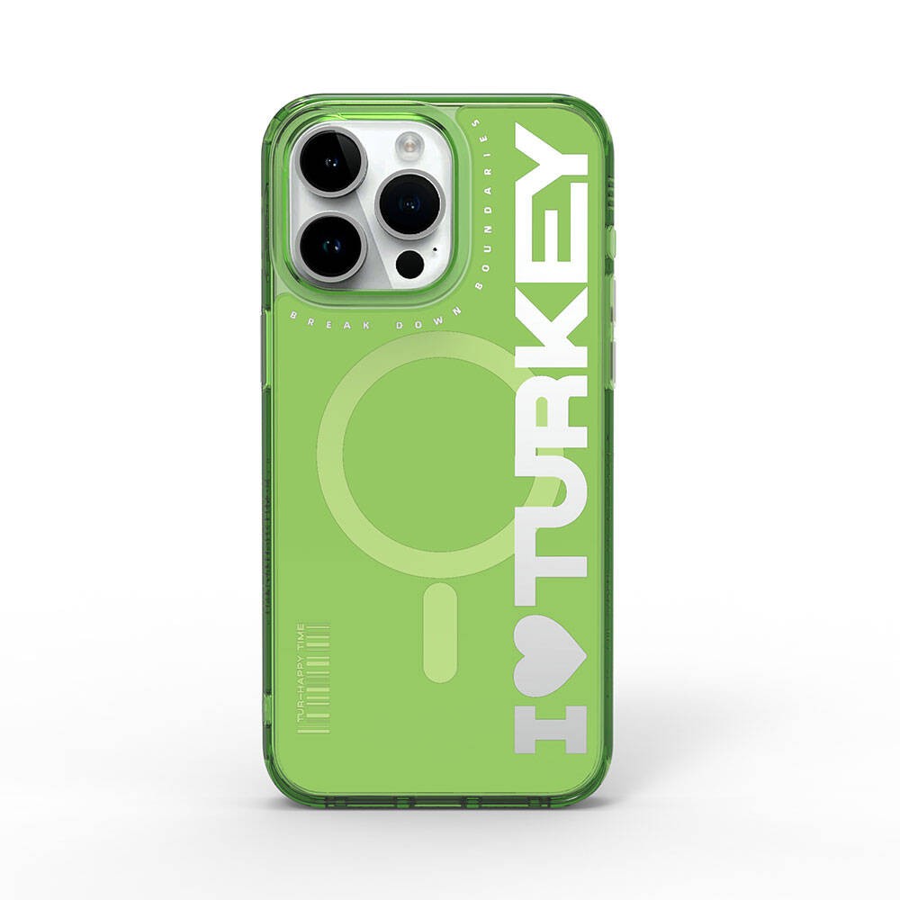 iPhone 15 Pro Max Kılıf Magsafe Şarj Özellikli I Love Turkey Yazı Desenli Wiwu Turkey E Serisi Kılıf