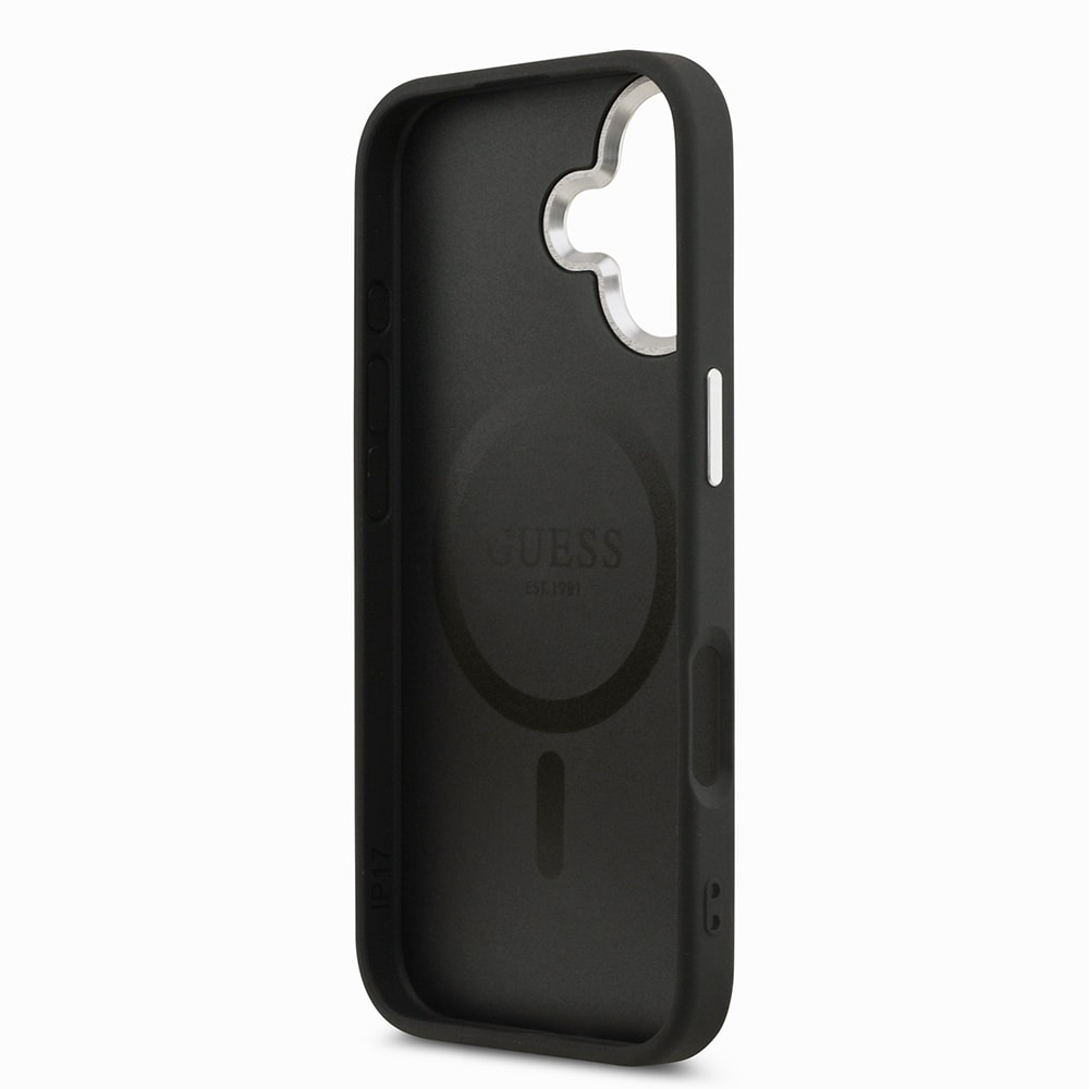Apple iPhone 17 Kılıf Guess Orjinal Lisanslı M-safe Şarj Özellikli PU Deri Metal Kamera Çerçeveli Üçgen Logolu Kapak