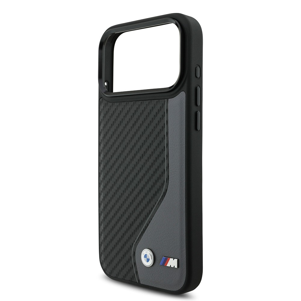 Apple iPhone 17 Pro Max Kılıf BMW Orjinal Lisanslı M-safe Şarj Özellikli Metal BMW ve M Logolu PU Karbon Tasarımlı Kapak