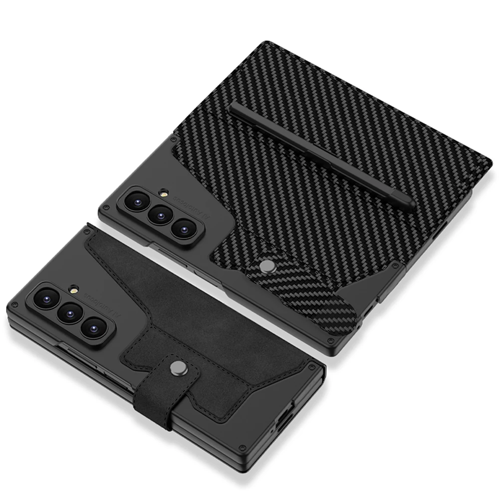 Galaxy Z Fold 7 Kılıf Kamera Korumalı Karbon Tasarımlı Zore Kıpta Kalem Bölmeli Fest Kapak