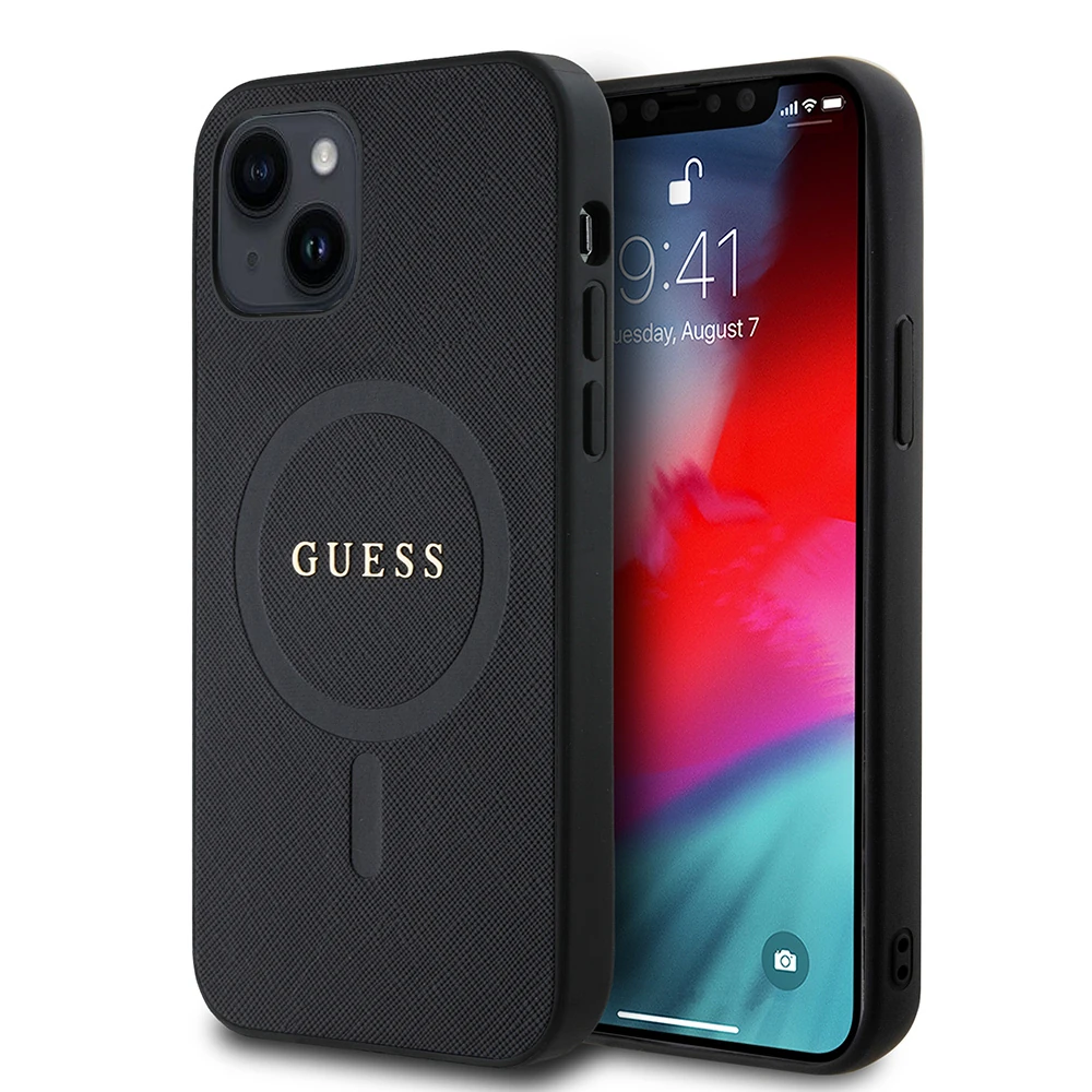 iPhone 12 Kılıf Guess Orjinal Lisanslı Magsafe Şarj Özellikli Yazı Logolu Saffiano Classic Kılıf