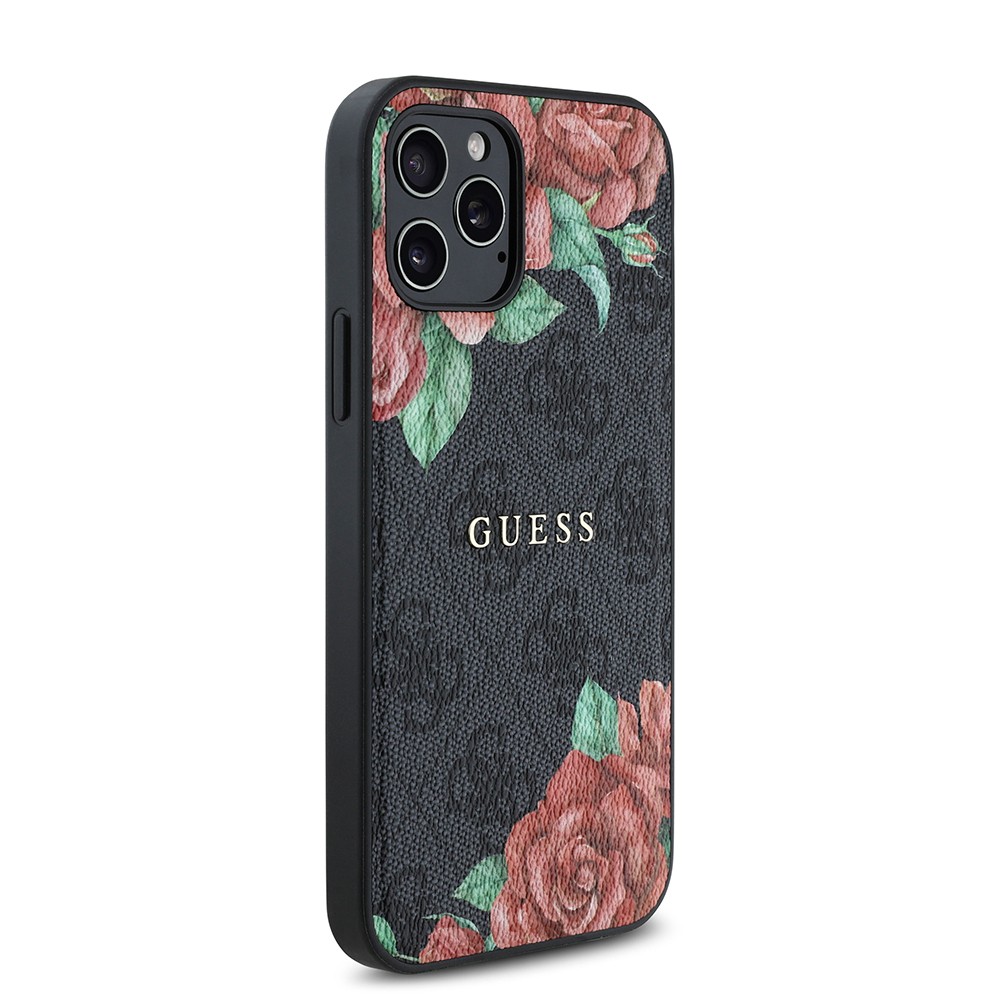 iPhone 12 Pro Kılıf Guess Orjinal Lisanslı Magsafe Şarj Özellikli Gül Baskılı 4G Desenli Yazı Logolu Kılıf