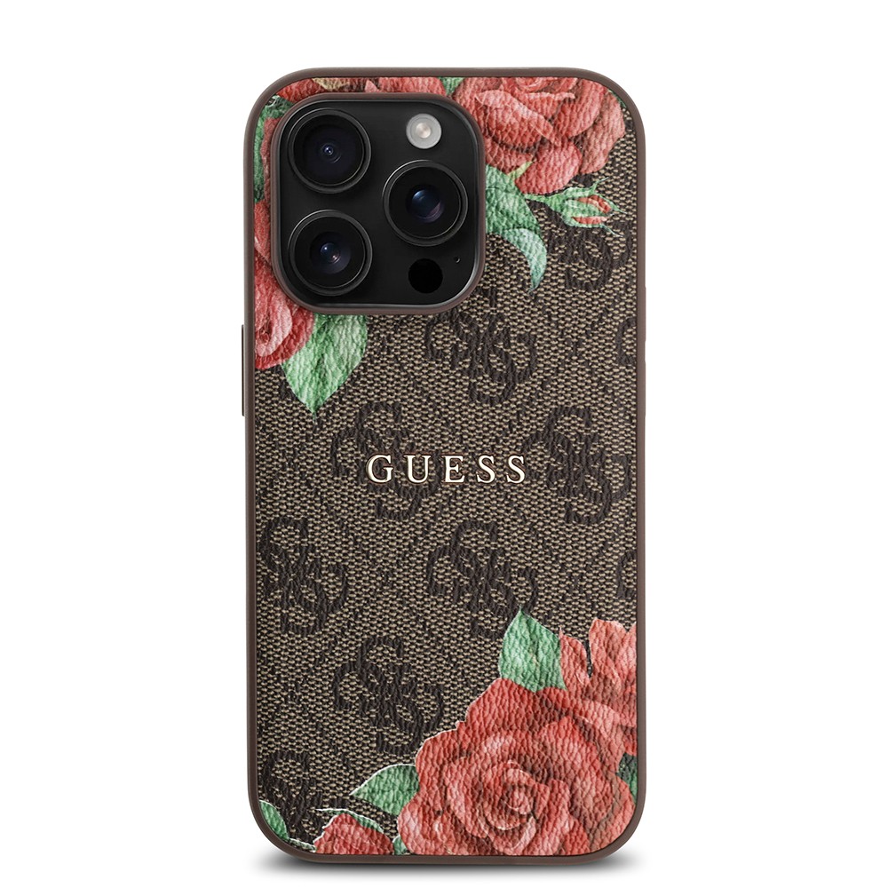 iPhone 14 Pro Max Kılıf Guess Orjinal Lisanslı Magsafe Şarj Özellikli Gül Baskılı 4G Desenli Yazı Logolu Kılıf