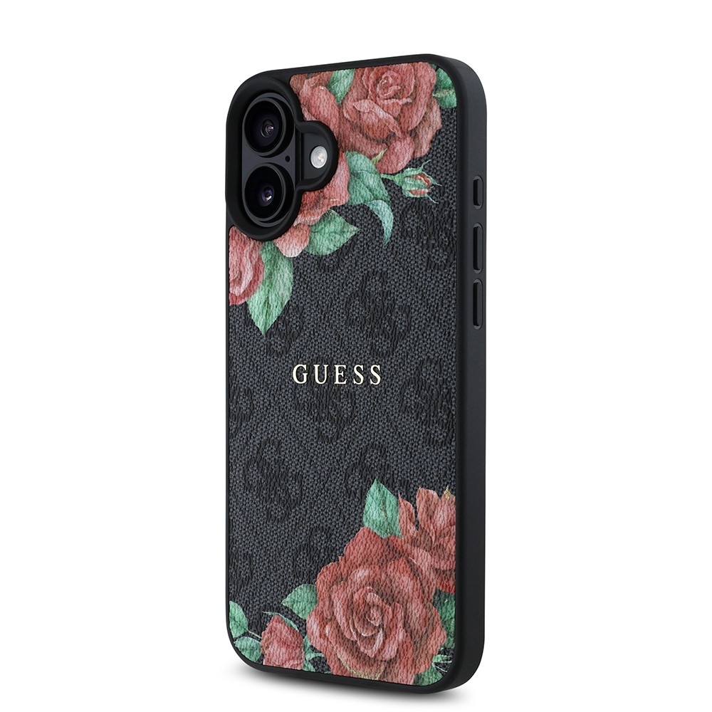 iPhone 16 Plus Kılıf Guess Orjinal Lisanslı Magsafe Şarj Özellikli Gül Baskılı 4G Desenli Yazı Logolu Kılıf