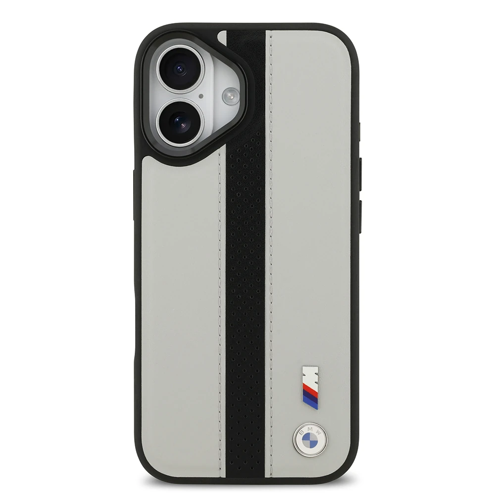 Apple iPhone 17 Kılıf BMW Orjinal Lisanslı M-safe Şarj Özellikli Deri Arka Yüzey Metal Logolu Delikli Şerit Tasarımlı Kapak