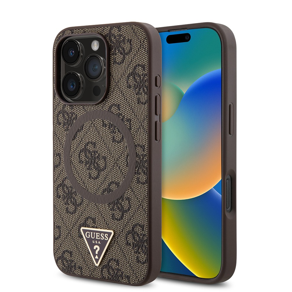iPhone 16 Pro Kılıf Guess Orjinal Lisanslı Magsafe Şarj Özellikli PU Üçgen Logo 4G Desenli Kılıf