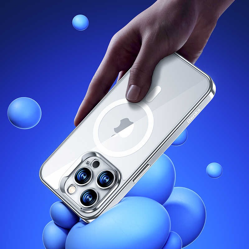 iPhone 14 Pro Max Kılıf Magsafe Şarj Özellikli Premium Cam Arka Yüzey Benks Electroplated Kılıf