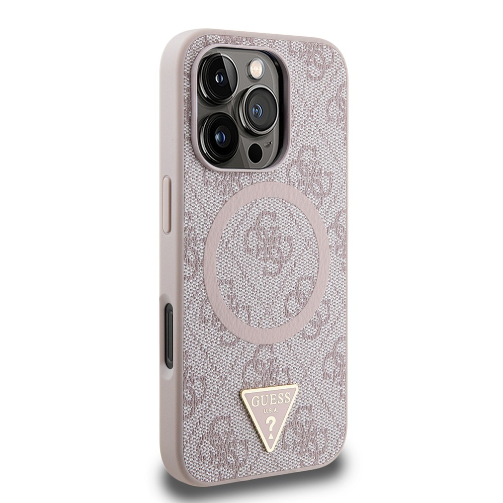 iPhone 16 Pro Kılıf Guess Orjinal Lisanslı Magsafe Şarj Özellikli PU Üçgen Logo 4G Desenli Kılıf
