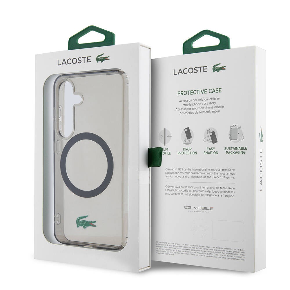 Galaxy S24 Kılıf Lacoste Orjinal Lisanslı Magsafe Şarj Özellikli Transparan Timsah Logo Baskılı Kılıf