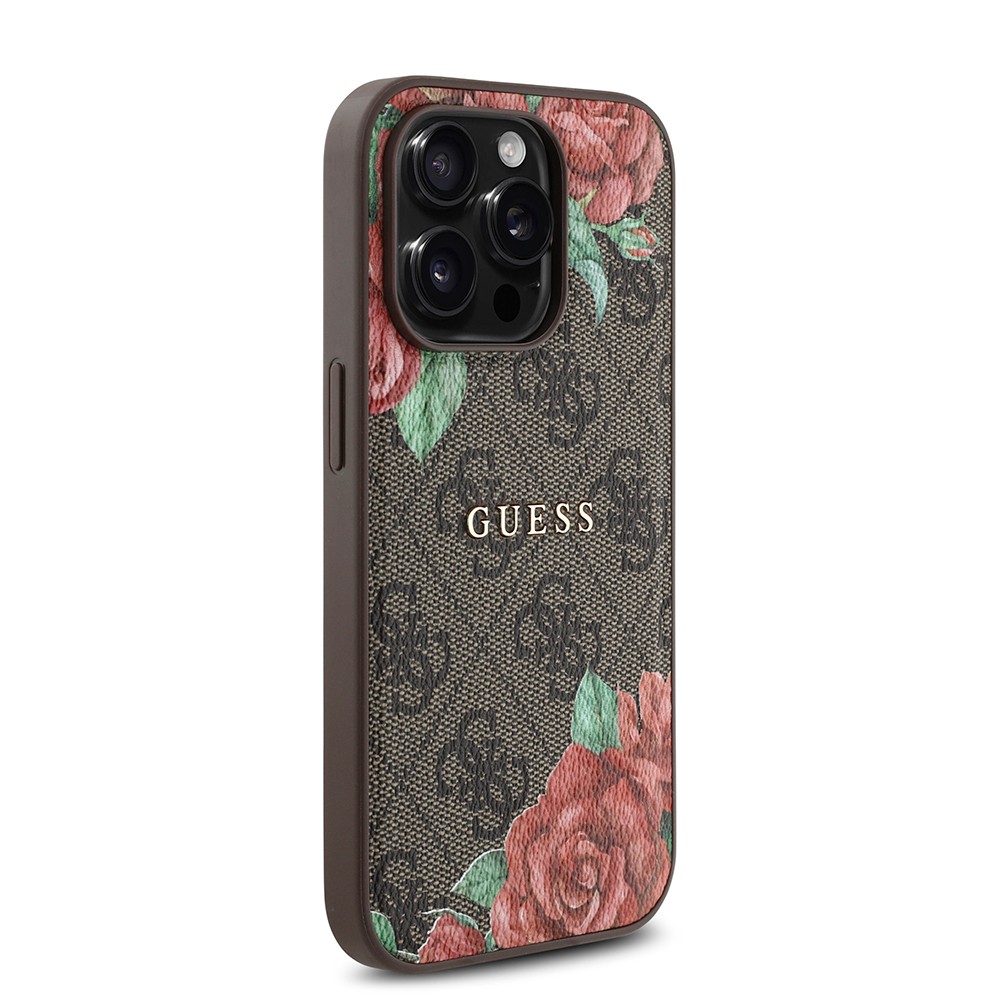 iPhone 14 Pro Max Kılıf Guess Orjinal Lisanslı Magsafe Şarj Özellikli Gül Baskılı 4G Desenli Yazı Logolu Kılıf