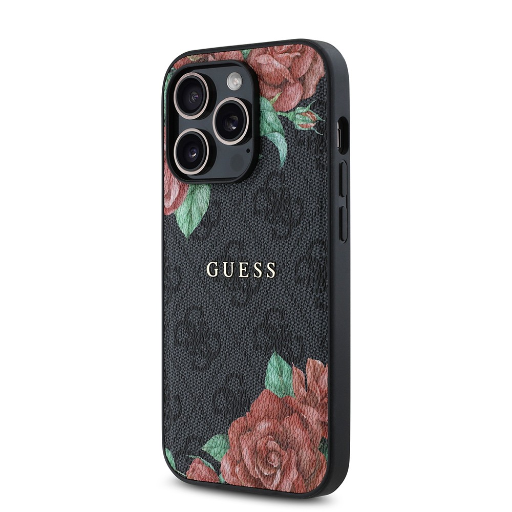 iPhone 14 Pro Max Kılıf Guess Orjinal Lisanslı Magsafe Şarj Özellikli Gül Baskılı 4G Desenli Yazı Logolu Kılıf