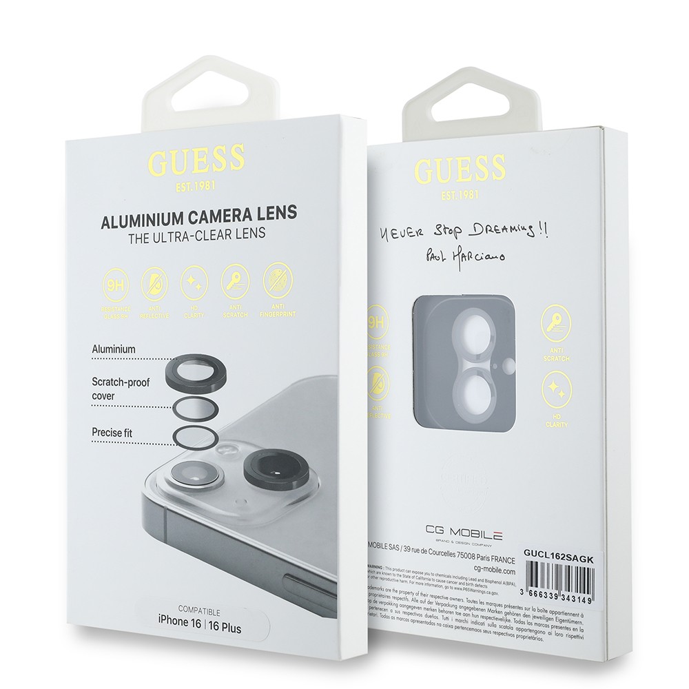 iPhone 16 Plus Guess Orjinal Lisanslı Metal Kamera Lens Koruyucu