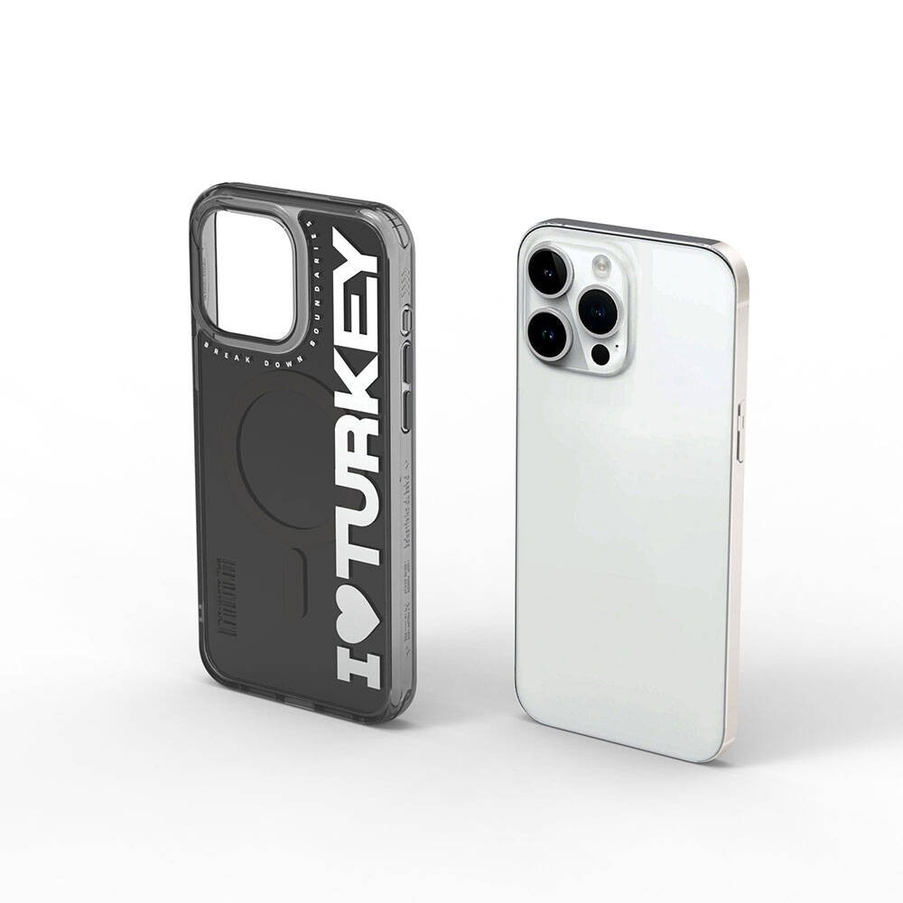 iPhone 15 Pro Max Kılıf Magsafe Şarj Özellikli I Love Turkey Yazı Desenli Wiwu Turkey E Serisi Kılıf