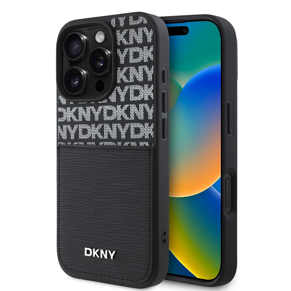iPhone 16 Pro Kılıf DKNY Orjinal Lisanslı Kartlıklı 3D Yazılı Repeat Texture Pattern Kapak