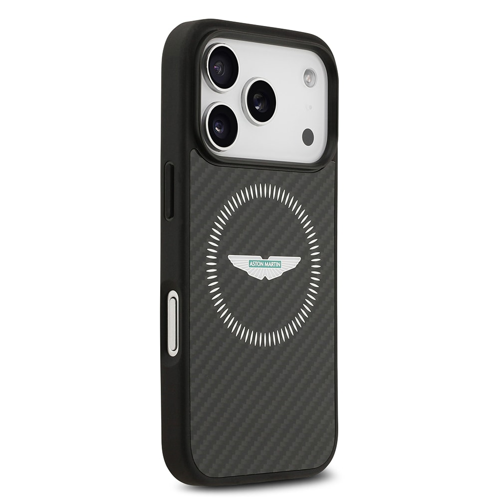 Apple iPhone 17 Pro Kılıf Aston Martin Orjinal Lisanslı M-safe Şarj Özellikli Karbon Fiber Kevlar Kapak