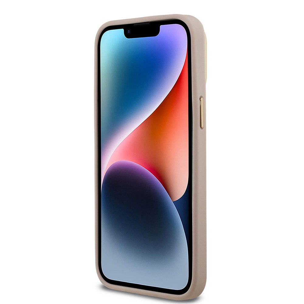 Apple iPhone 14 Pro Max Kılıf Guess Orjinal Lisanslı PU Deri Taşlı Üçgen Logo 4G Desenli Kamera Standlı Kapak