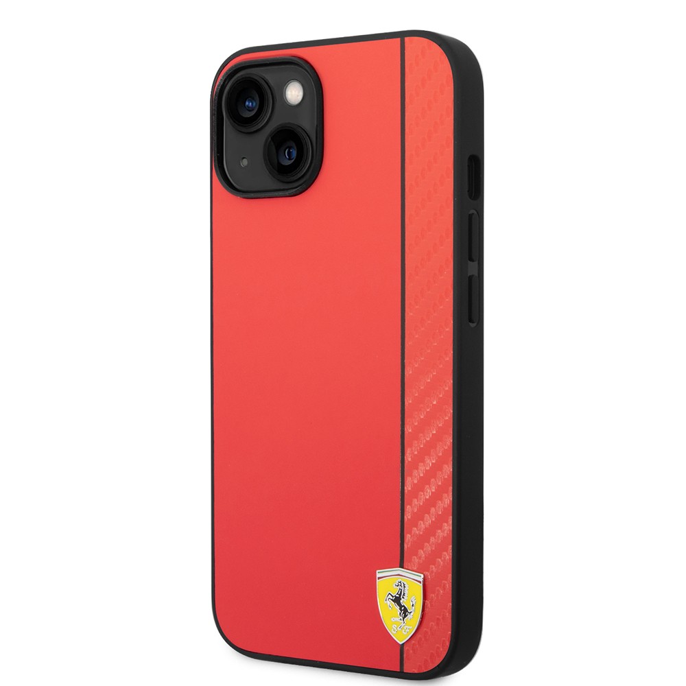 Apple iPhone 14 Kılıf Ferrari Orjinal Lisanslı M-safe Şarj Özellikli Pu Deri Ve Karbon Şeritli Dizayn Kapak