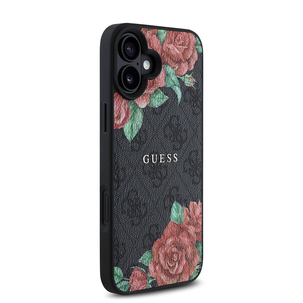 iPhone 16 Plus Kılıf Guess Orjinal Lisanslı Magsafe Şarj Özellikli Gül Baskılı 4G Desenli Yazı Logolu Kılıf